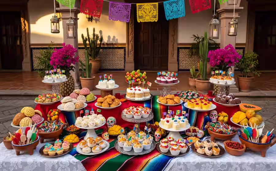 Mesa de dulces tradicional servida por peso para calcular cantidad por invitado