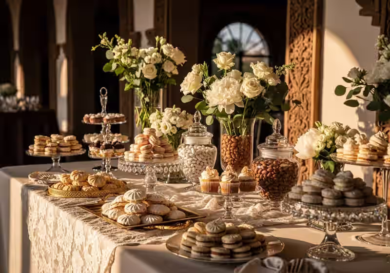 Mesa de dulces para boda en CDMX con area de servicio despejada y operacion continua