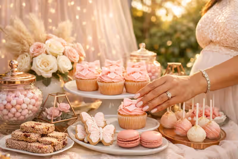 Mesa de dulces botanica con flores naturales y cristaleria artesanal para boda en hacienda del Valle de Toluca