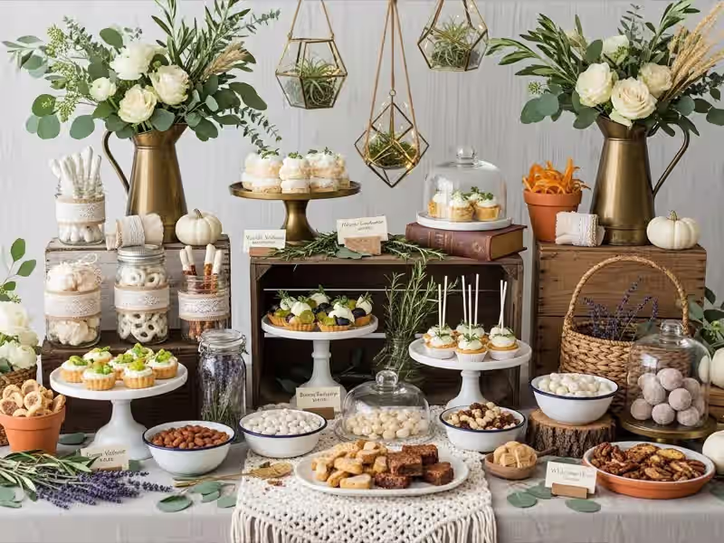 Mesa de dulces infantil arcoíris con variedad colorida de dulces a granel