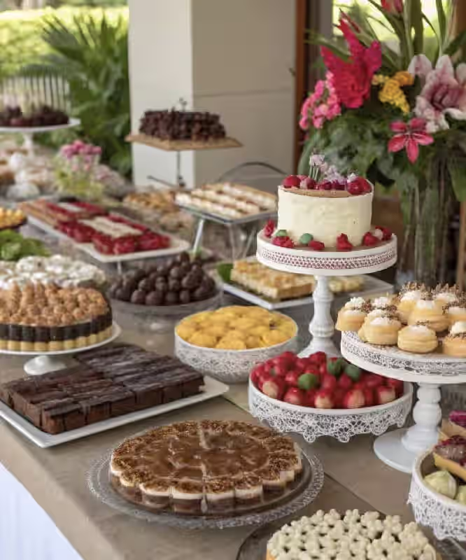Mesa de dulces con composicion editorial y paleta botanica para evento en Toluca